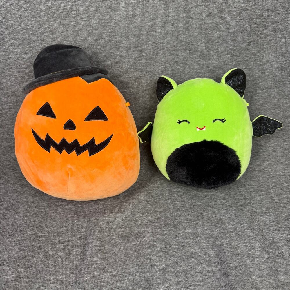 Lot of 2 Halloween Squishmallows Pumpkin Bat 8" 12" Festive Spooky